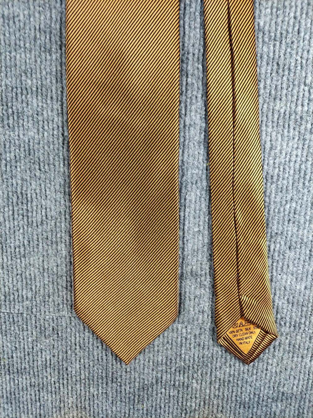 Brioni Italy Silk Necktie Gold Yellow Black Diagonal Stripe Hand Made 3.5" Italy
